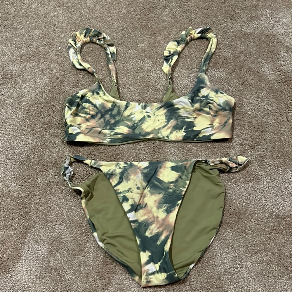 Aerie Tie-Dye Bikini Set - Green and Tan